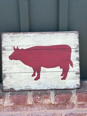Farmhouse Red Cow Silhouette Wall Art